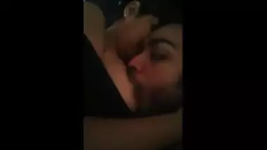 College teen girl grabs lover’s head to suck nipple