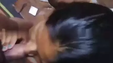 Cute girlfriend in bra giving blowjob to boyfriend