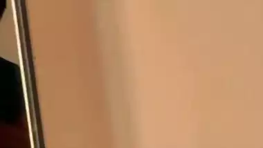 Hot wife boob sucking by husband in front of mirror