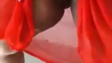 Big boobs Indian beauty in red after bath